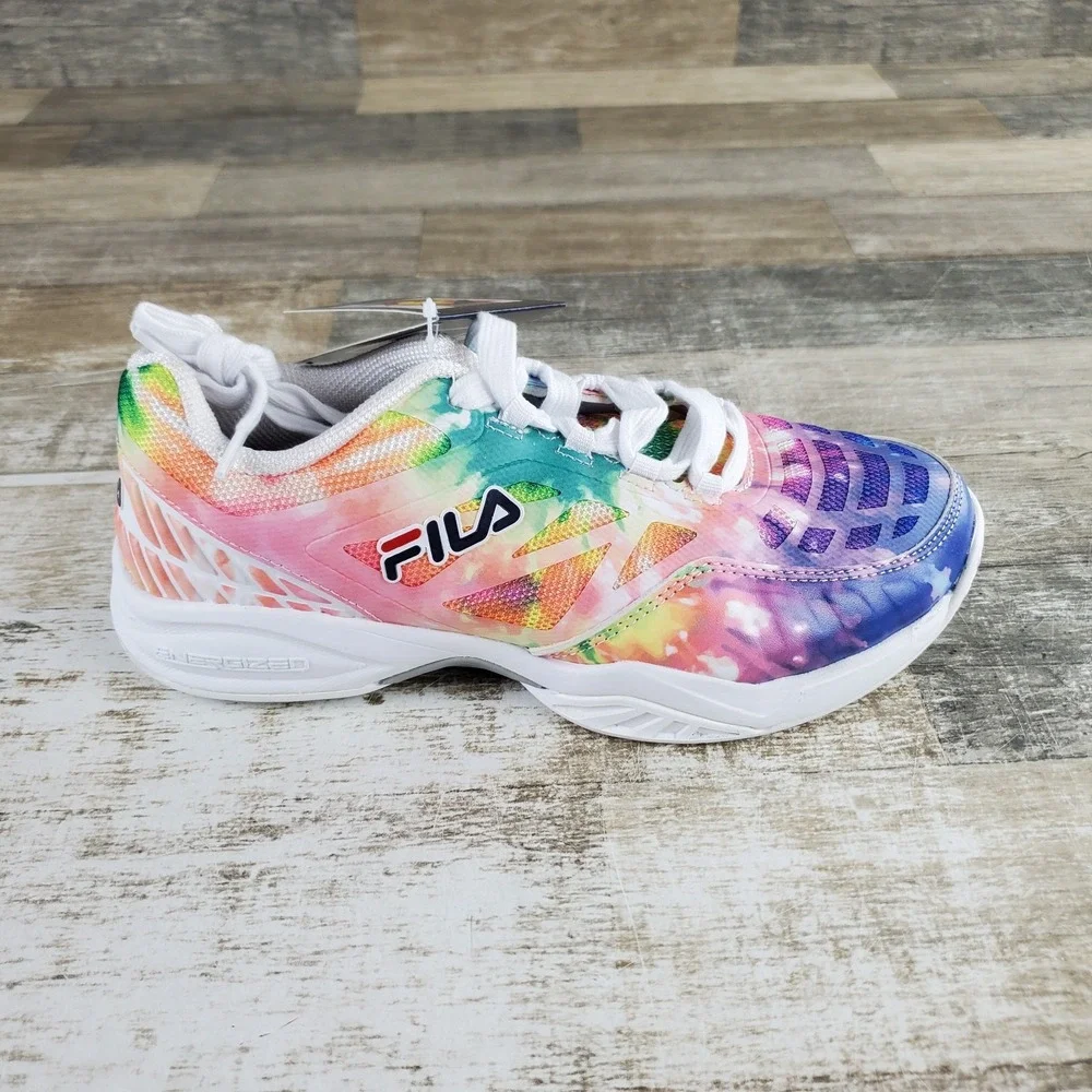 Fila Axilus Kids Girls Tennis Shoe Sz 7 Athletic Multi Tie Dye Round Toe Lace Up